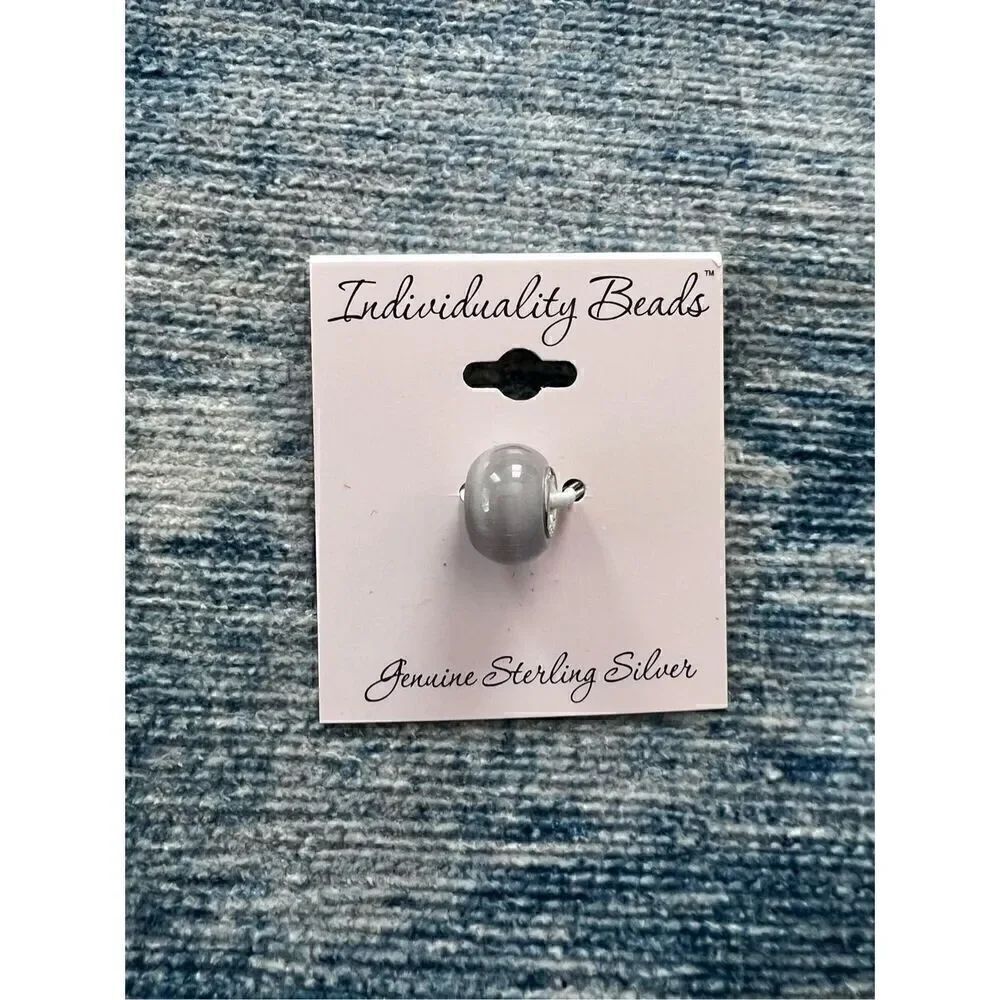 New! Individuality Beads Genuine Sterling Silver Milky White Light Gray